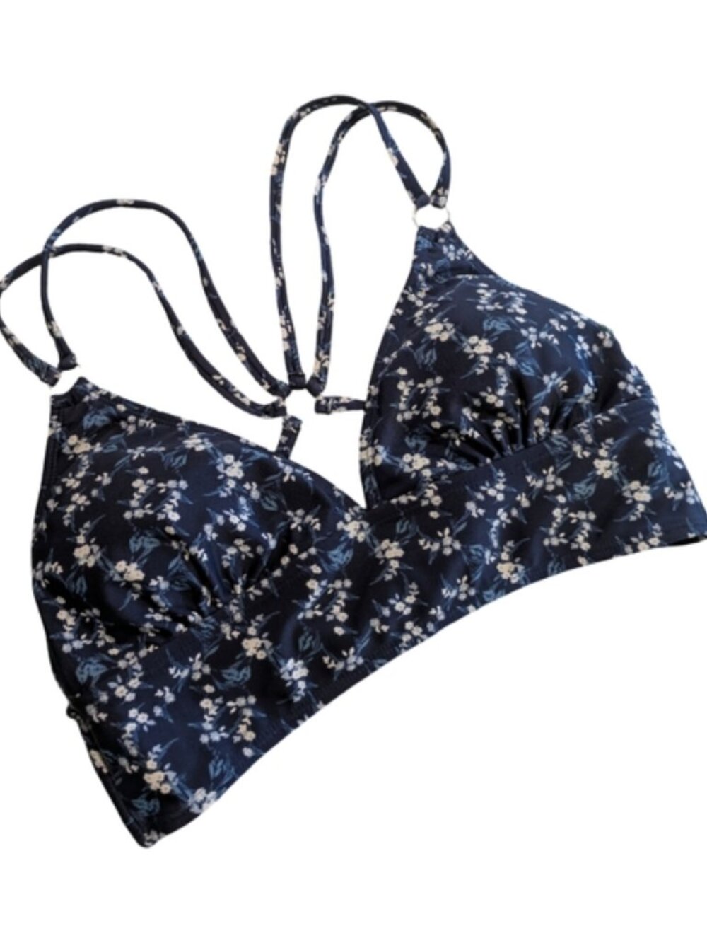 Quintsoul Bikini Top Separate Navy Blue Floral Strappy Tie Back Size S NWT